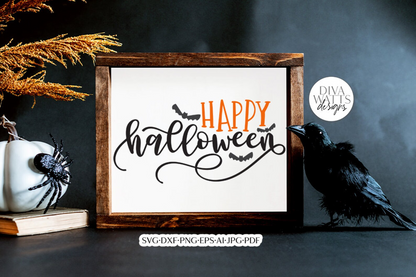 Happy Halloween With Bats & Moon SVG | Fall Door Hanger Design