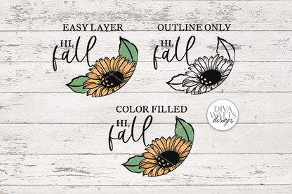 Hi Fall | Autumn Sunflower Design For Round Sign