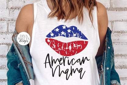 American Mama Grunge Lips SVG | Patriotic Design | 4th of July SVG | DXF and More!