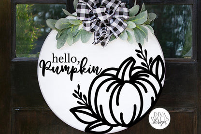 Hello Pumpkin SVG | Fall Farmhouse Round Sign Design