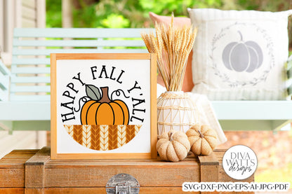 Happy Fall Y'all SVG | Autumn Knit Sweater Round Design
