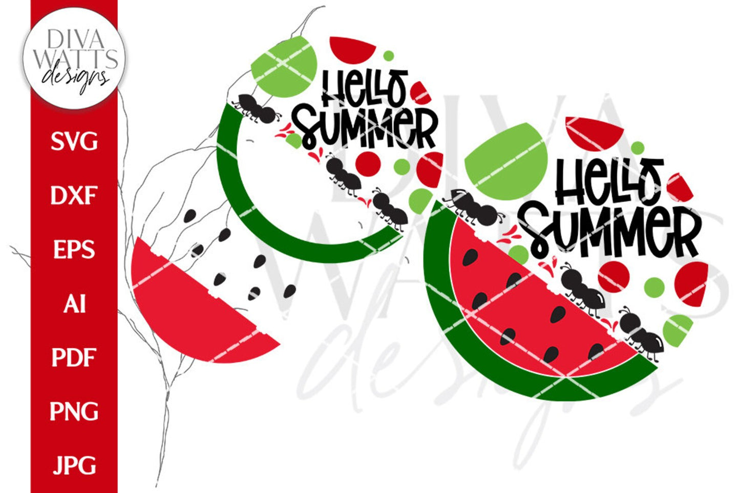 Hello Summer SVG | Watermelon & Ants Door Hanger Design