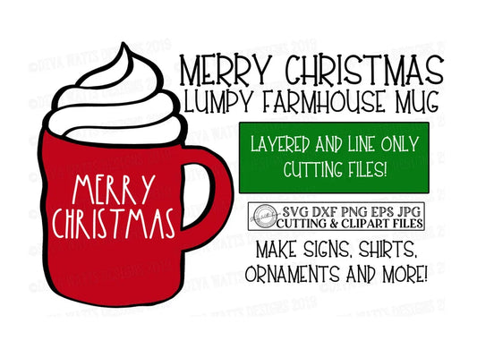 SVG Merry Christmas Mug | Cutting File | Laser | Lumpy Red Mug | Instant Download | Vinyl Stencil HTV | DXF png jpg | Farmhouse Pottery