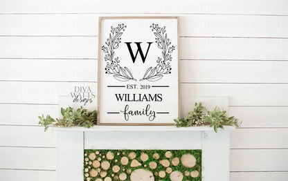 SVG Monogram Family Last Name | Cutting File | Welcome Farmhouse Sign | Floral Wreath | Vinyl Stencil HTV | Tea Towel | Vertical Rectangle