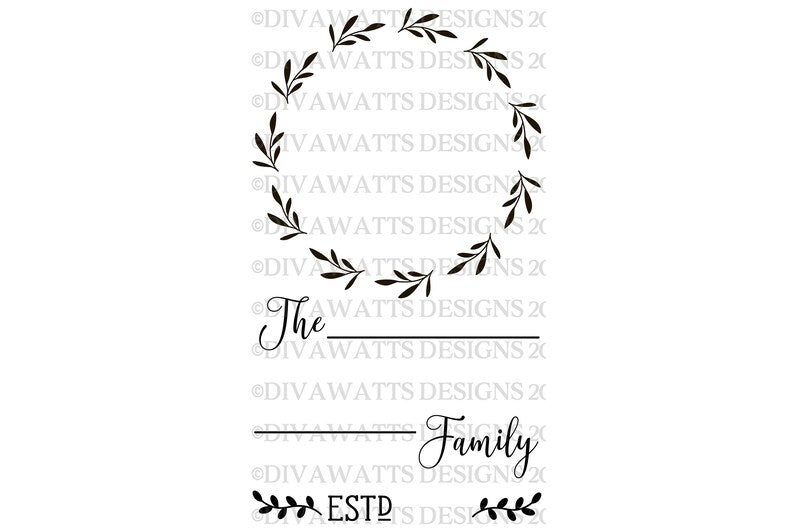 SVG Monogram Family Last Name | Cutting File | Welcome Farmhouse Sign | Floral Wreath | Vinyl Stencil HTV | Tea Towel | Vertical Rectangle