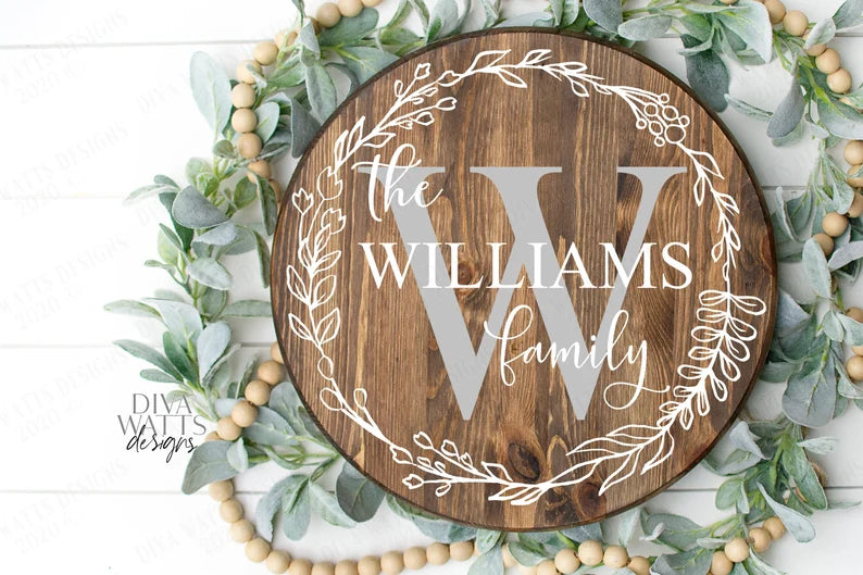 SVG | Floral Monogram Wreath | Cutting File | Family Last Name | Spring Summer | Customize Personalize | Vinyl Stencil htv | Sign Tea Towel