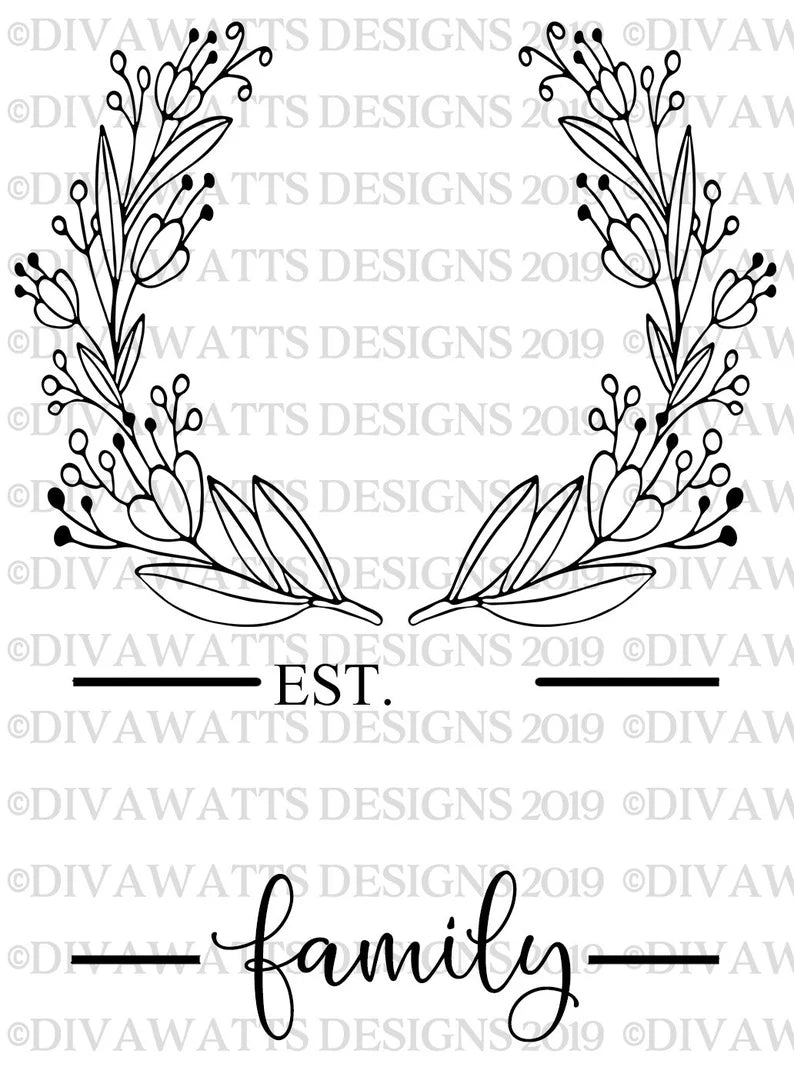 SVG Monogram Family Last Name | Cutting File | Welcome Farmhouse Sign | Floral Wreath | Vinyl Stencil HTV | Tea Towel | Vertical Rectangle