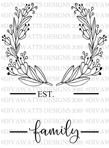 SVG Monogram Family Last Name | Cutting File | Welcome Farmhouse Sign | Floral Wreath | Vinyl Stencil HTV | Tea Towel | Vertical Rectangle