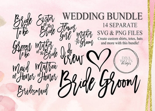 SVG Wedding Bridal Pack | Cutting Files | Engagement | Maid Matron of Honor Bridesmaid Bride Groom To Be I Do Crew | Vinyl Stencil HTV | PNG