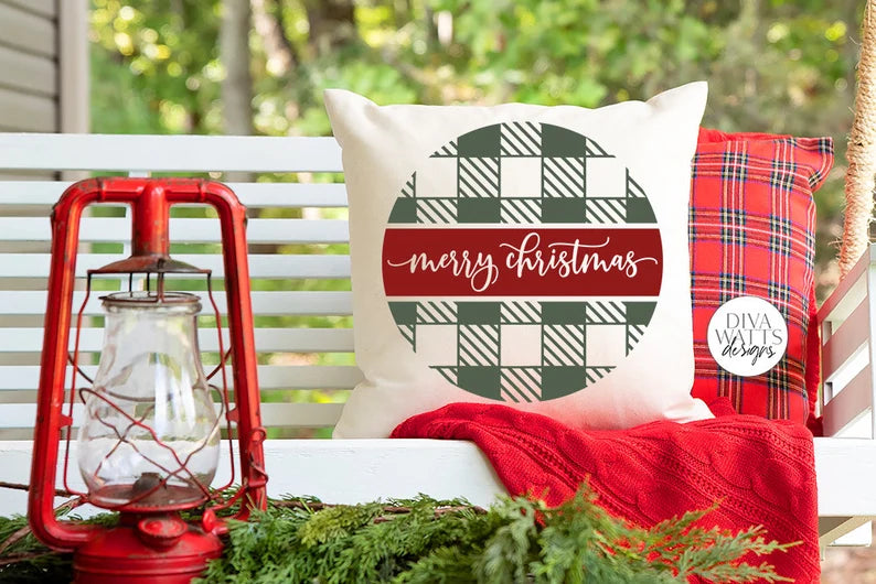 Merry Christmas Buffalo Plaid Round SVG | Winter Design