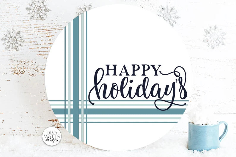 Happy Holidays Plaid SVG | Farmhouse Christmas Round Design