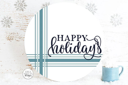 Happy Holidays Plaid SVG | Farmhouse Christmas Round Design