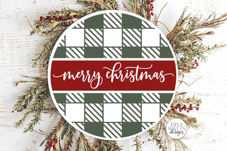 Merry Christmas Buffalo Plaid Round SVG | Winter Design