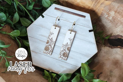 Floral Drop Earrings Glowforge SVG | Sunflower Laser Cut and Engrave File