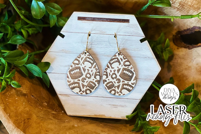 Football Leopard Print Drop Earrings Glowforge SVG | Sports Earring Design