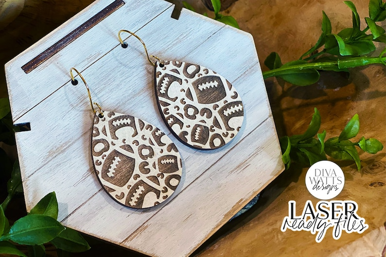 Football Leopard Print Drop Earrings Glowforge SVG | Sports Earring Design