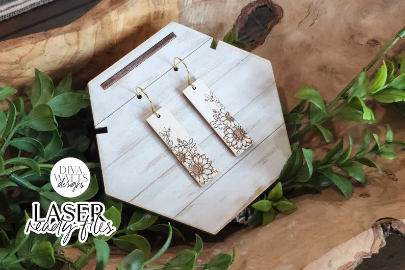 Floral Drop Earrings Glowforge SVG | Sunflower Laser Cut and Engrave File