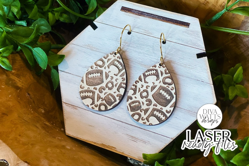 Football Leopard Print Drop Earrings Glowforge SVG | Sports Earring Design