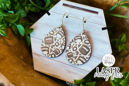 Football Leopard Print Drop Earrings Glowforge SVG | Sports Earring Design