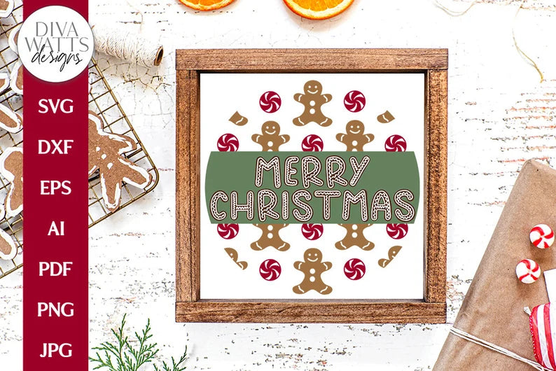 Merry Christmas SVG | Gingerbread Christmas / Winter Round Design