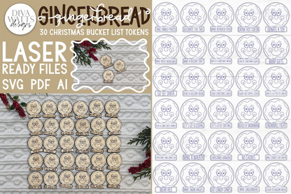 Gingerbread Christmas Bucket List Tokens - Laser File