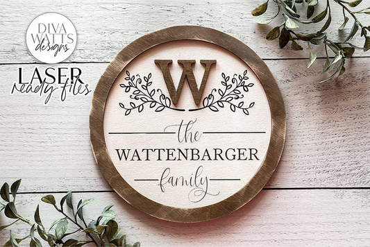 Family Monogram & Last Name Glowforge SVG | Farmhouse Laser Design