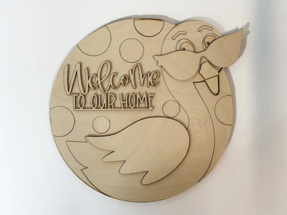 Welcome To Our Home Glowforge SVG | Round Flamingo With Sunglasses Sign | Door Hanger