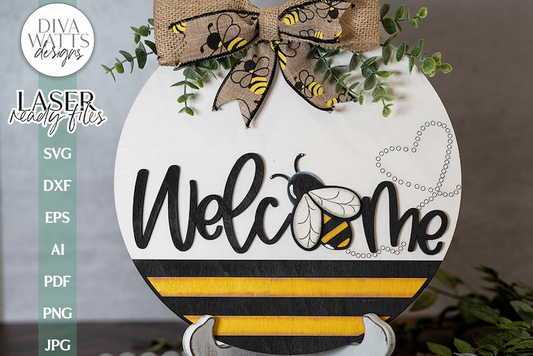 Welcome With Bee Glowforge Laser SVG | Door Hanger Design