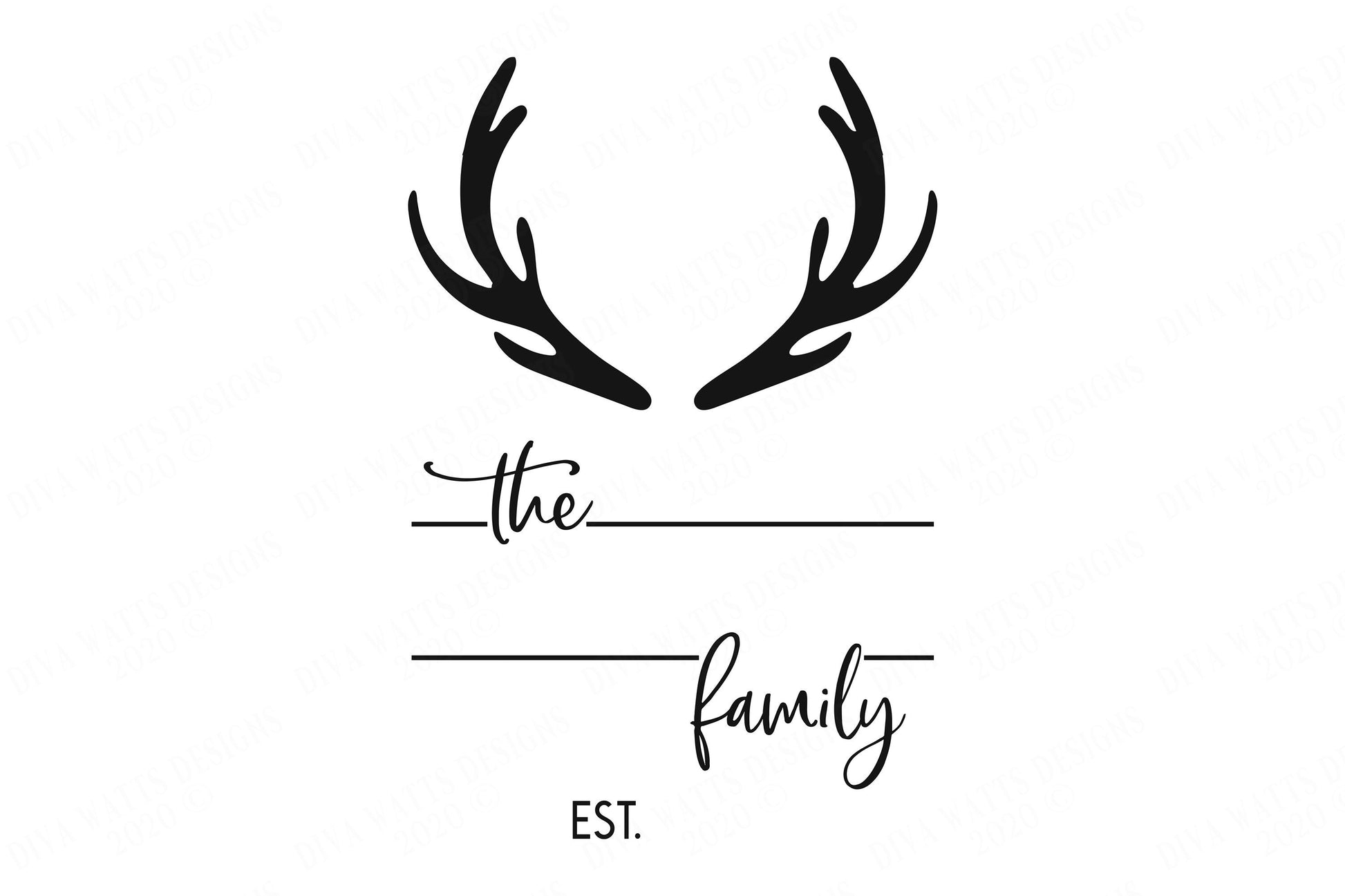 Family Monogram / Last Name Cutting File and Printable | Deer Antlers | Customize With Your Own Font | svg dxf jpg pdf and more!