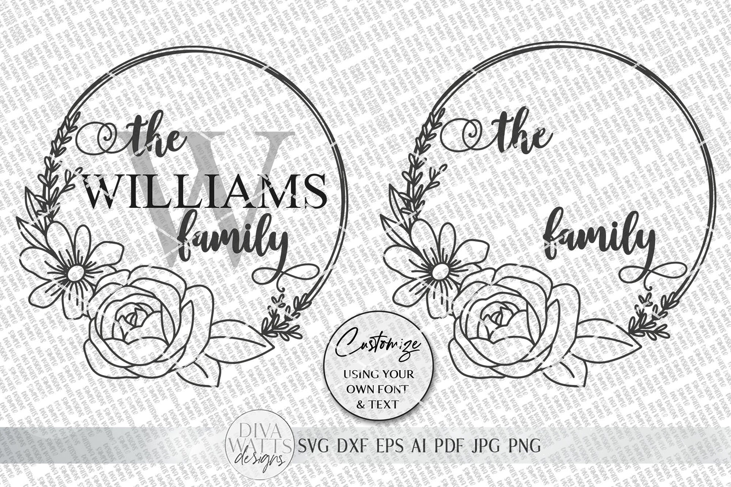 Floral Monogram SVG | Farmhouse Round Sign SVG | dxf and more!