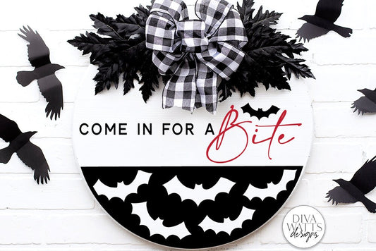 Come In For A Bite SVG | Halloween Bat / Vampire Round Sign Design