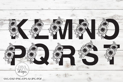 Sunflower Alphabet SVG Set | Monogram Letters Bundle | Nursery Wedding Home & More