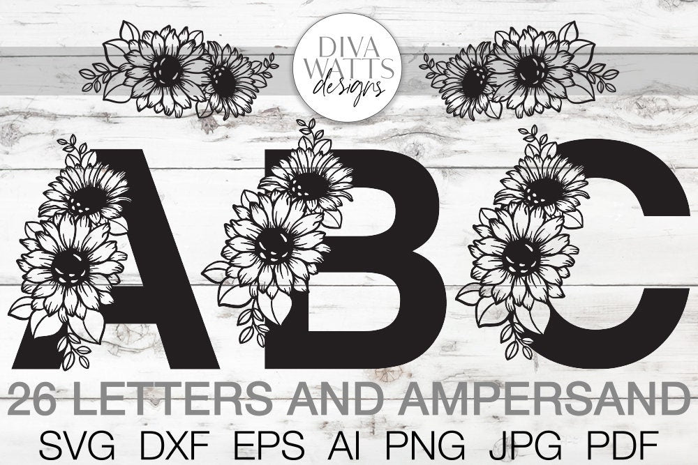 Sunflower Alphabet SVG Set | Monogram Letters Bundle | Nursery Wedding Home & More