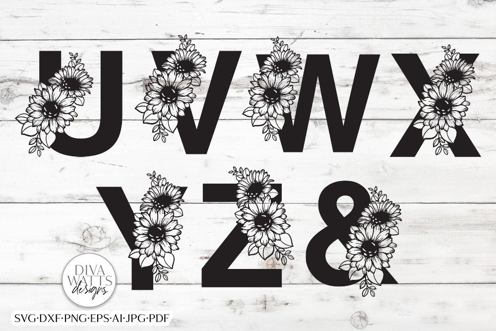 Sunflower Alphabet SVG Set | Monogram Letters Bundle | Nursery Wedding Home & More