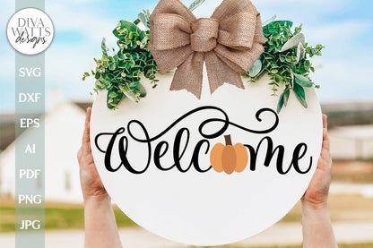 Welcome SVG For Fall Pumpkin SVG Vinyl Pumpkin SVG For Fall Door Hanger Pumpkin For Cricut Welcome Sign For Fall Design Pumpkin Door Hanger