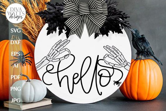 Hello Skeleton SVG For Halloween Door Hanger SVG For Halloween Front Door Sign For Halloween Skeleton Hands SVG Hello Halloween svg For Door