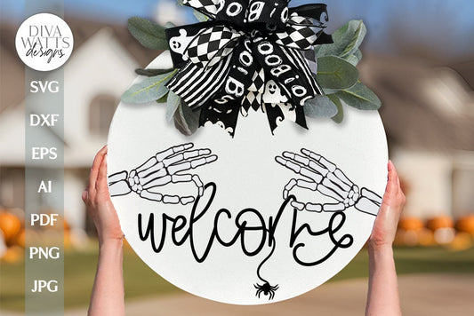 Welcome SVG Halloween Skeleton Hands Door Hanger Halloween Skeleton SVG Welcome Halloween Door Hanger SVG Skeleton Hands svg Fall Sign svg