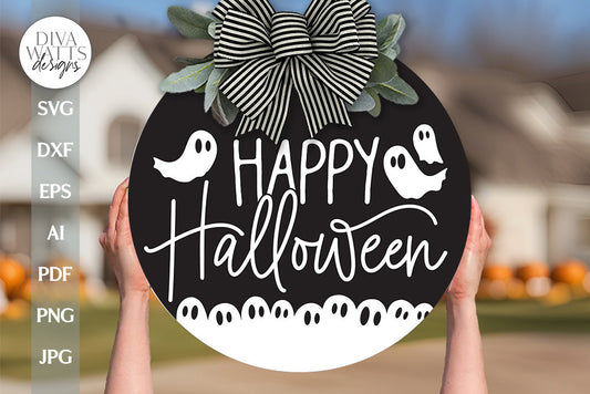 Happy Halloween SVG Halloween Ghost Door Hanger SVG Ghost svg Halloween Welcome SVG Ghost Sign svg Front Porch Sign Halloween Svg Cut File