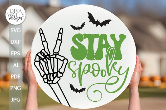 Stay Spooky SVG Halloween Door Hanger svg Skeleton Door Hanger svg Retro Halloween Skeleton SVG Skeleton Sign svg Skeleton Peace Sign SVG