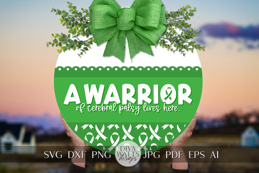 A Warrior Of Cerebral Palsy Lives Here SVG Warrior SVG Awareness Ribbon svg Cerebral Palsy Door Hanger svg Cerebral Palsy Awareness svg