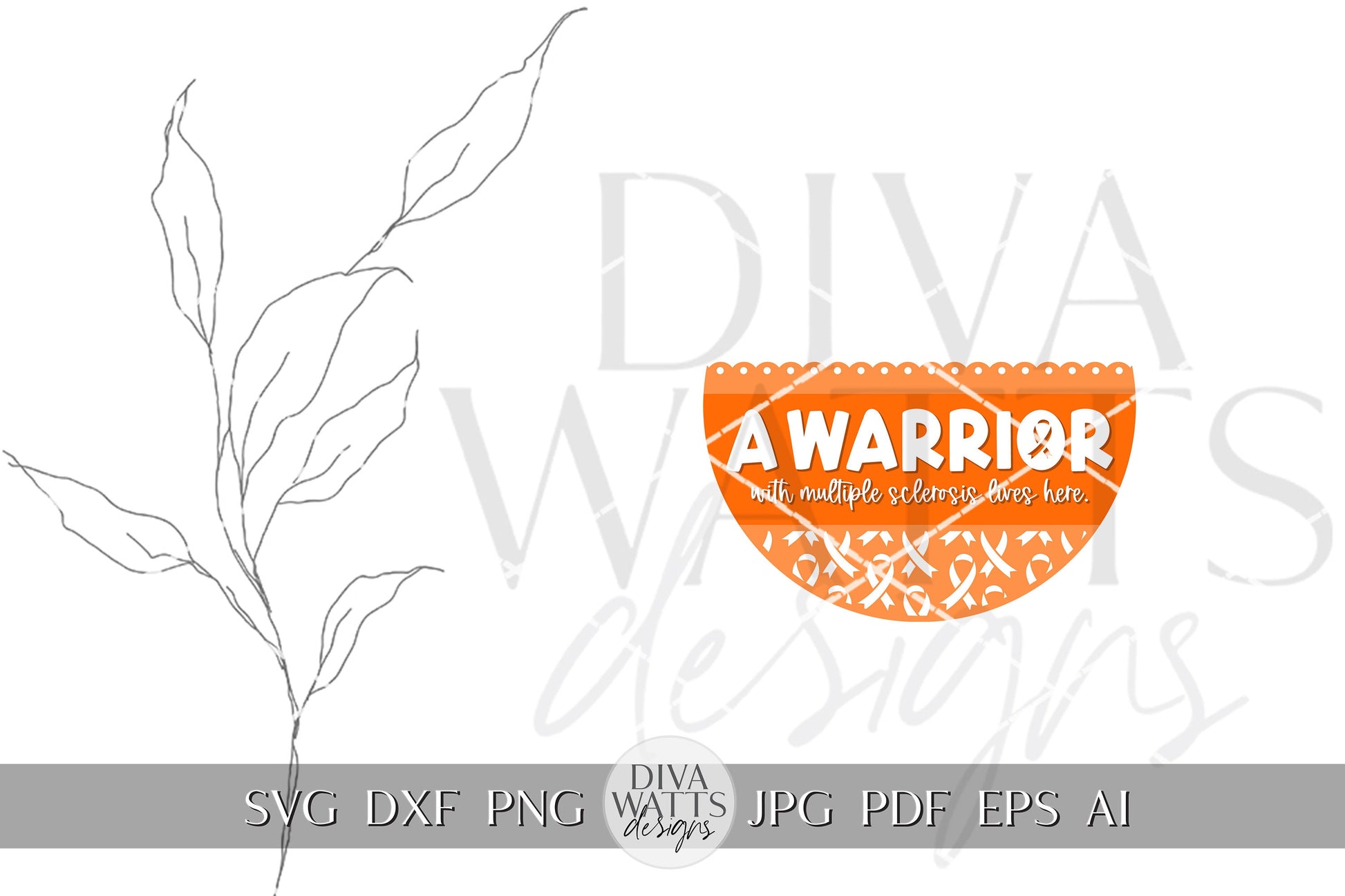 A Warrior With Multiple Sclerosis Lives Here SVG Warrior SVG Awareness Ribbon svg Cerebral Palsy Door Hanger svg MS Awareness svg Cricut svg