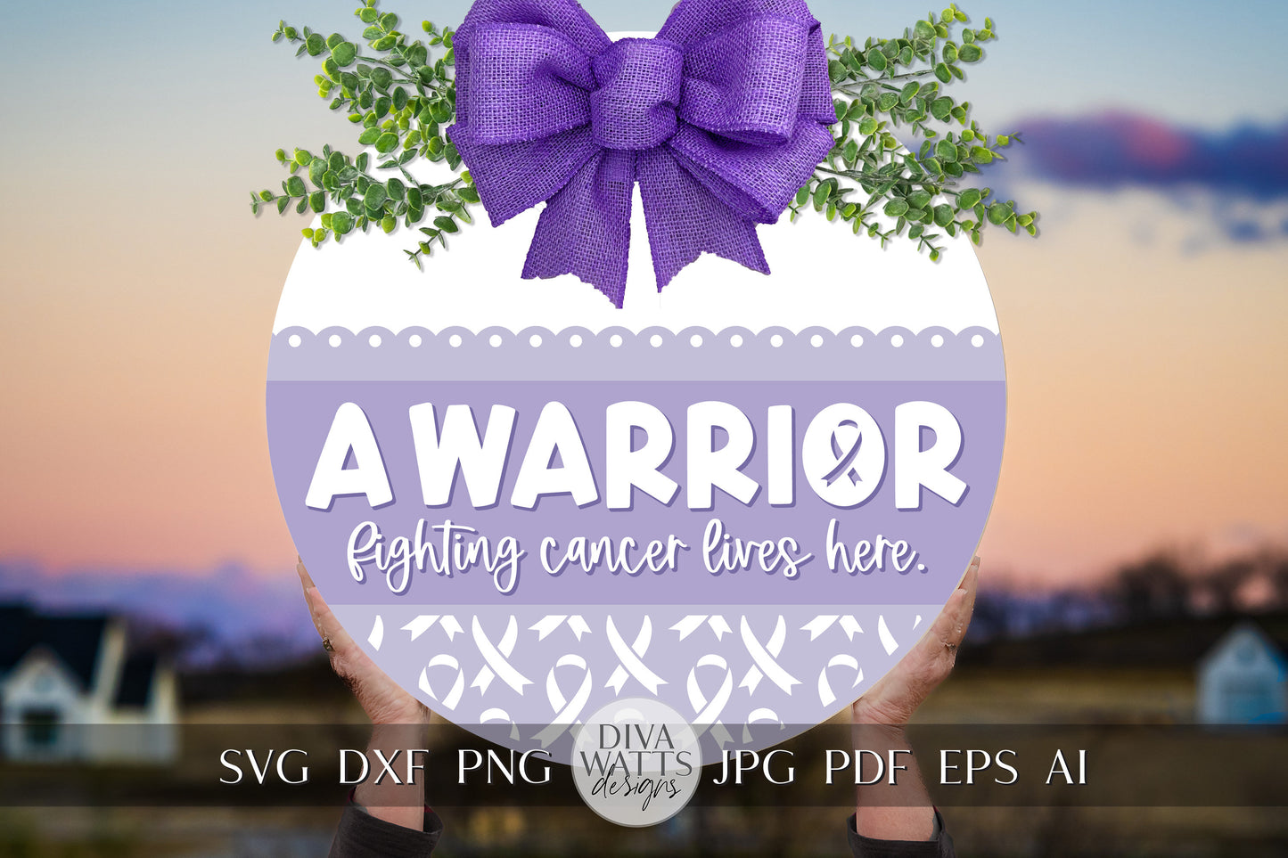 A Warrior Fighting Cancer Lives Here SVG Warrior SVG Awareness Ribbon svg Cancer Door Hanger svg Cancer Sign svg Cricut svg All Cancer SVG