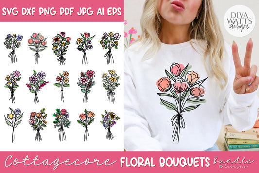 Cottagecore Flower Bouquet SVG Bundle Floral svg Cottage Core svg Cottage Flowers svg Flower Bundle Spring Bundle Floral Bundle Cricut svg