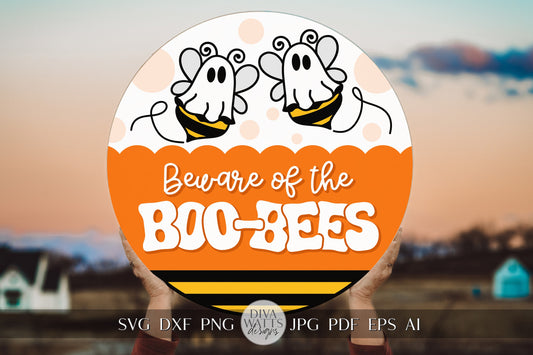 Beware Of The Boo Bees SVG Halloween Round Design Halloween Funny Ghost Door Hanger Ghost With Bee Ghosts svg Cute Ghost svg Ghost Decor svg