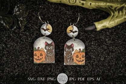 Black Cat And Jack O Lantern Halloween Earrings Glowforge Earrings SVG Halloween Earrings svg Xtool Laser Earrings svg Earrings for Fall svg