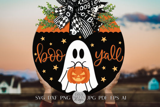 Boo Y'all Halloween Door Hanger SVG Ghost Door Hanger svg Ghost Sign svg Boo svg Ghost Welcome Sign SVG Cute Ghost svg Ghost And Pumpkin