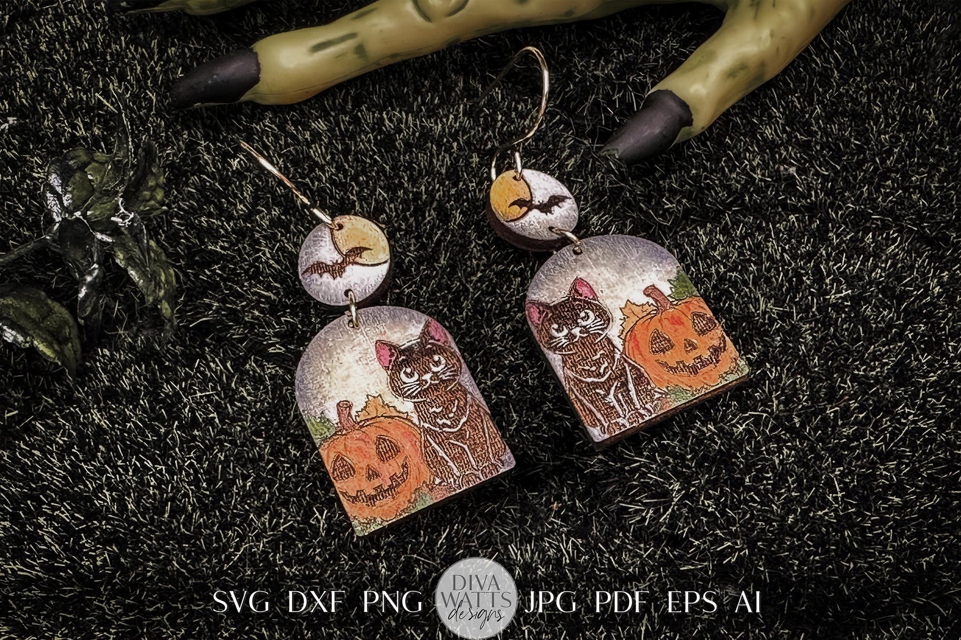 Black Cat And Jack O Lantern Halloween Earrings Glowforge Earrings SVG Halloween Earrings svg Xtool Laser Earrings svg Earrings for Fall svg