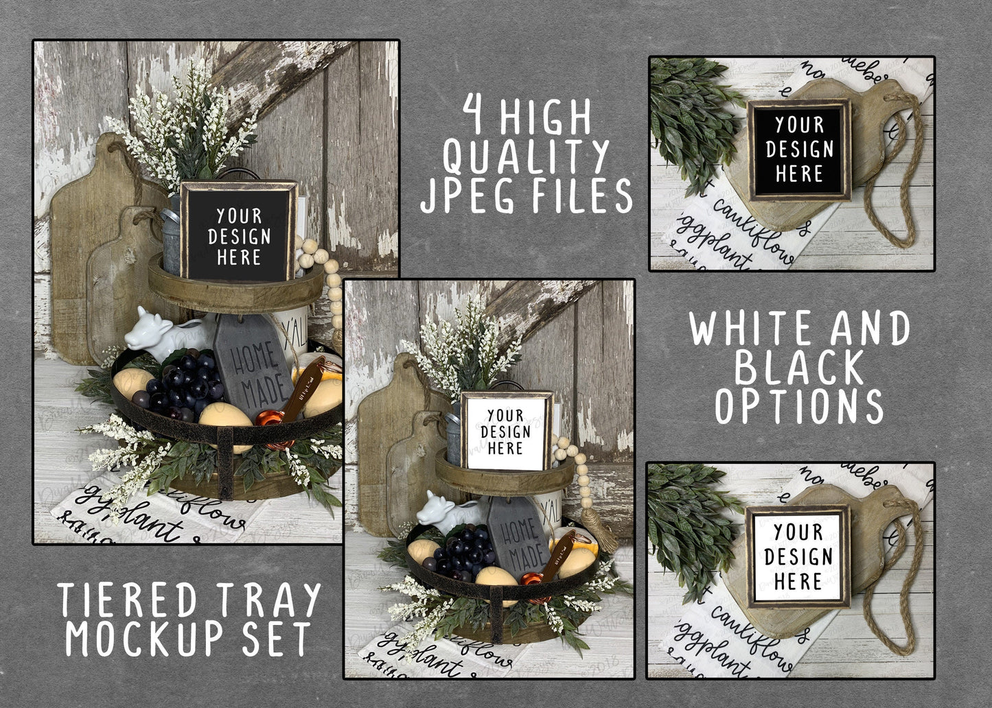 Tiered Tray Mock-Up | Farmhouse Rustic | 4 JPG | Mockups | Decor | Product Prop Display Small Sign | Styled Photography Set