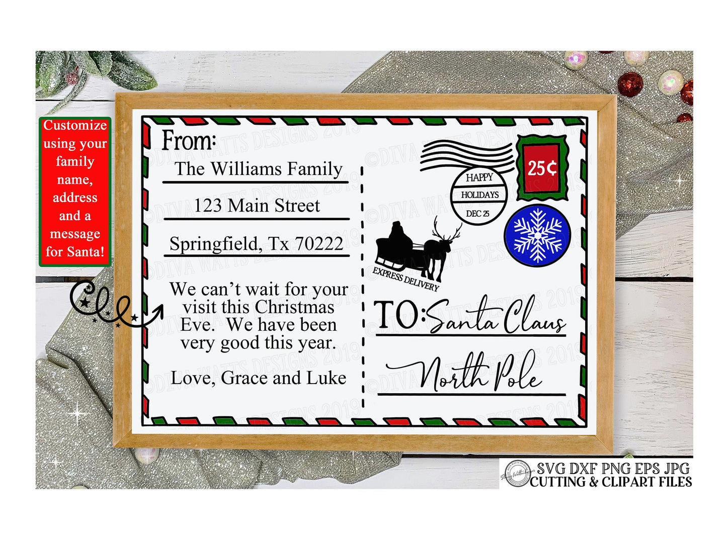 SVG Letter to Santa Postcard | Christmas Cutting File | Customize Personalize Instant Download | Family Address | Sign | Vinyl Stencil htv