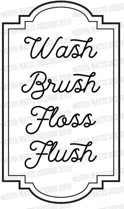 SVG Wash Brush Floss Flush |  Cutting File | Bathroom Sign | Decor | Monoline Font | DXF PNG eps jpg | Vinyl Stencil